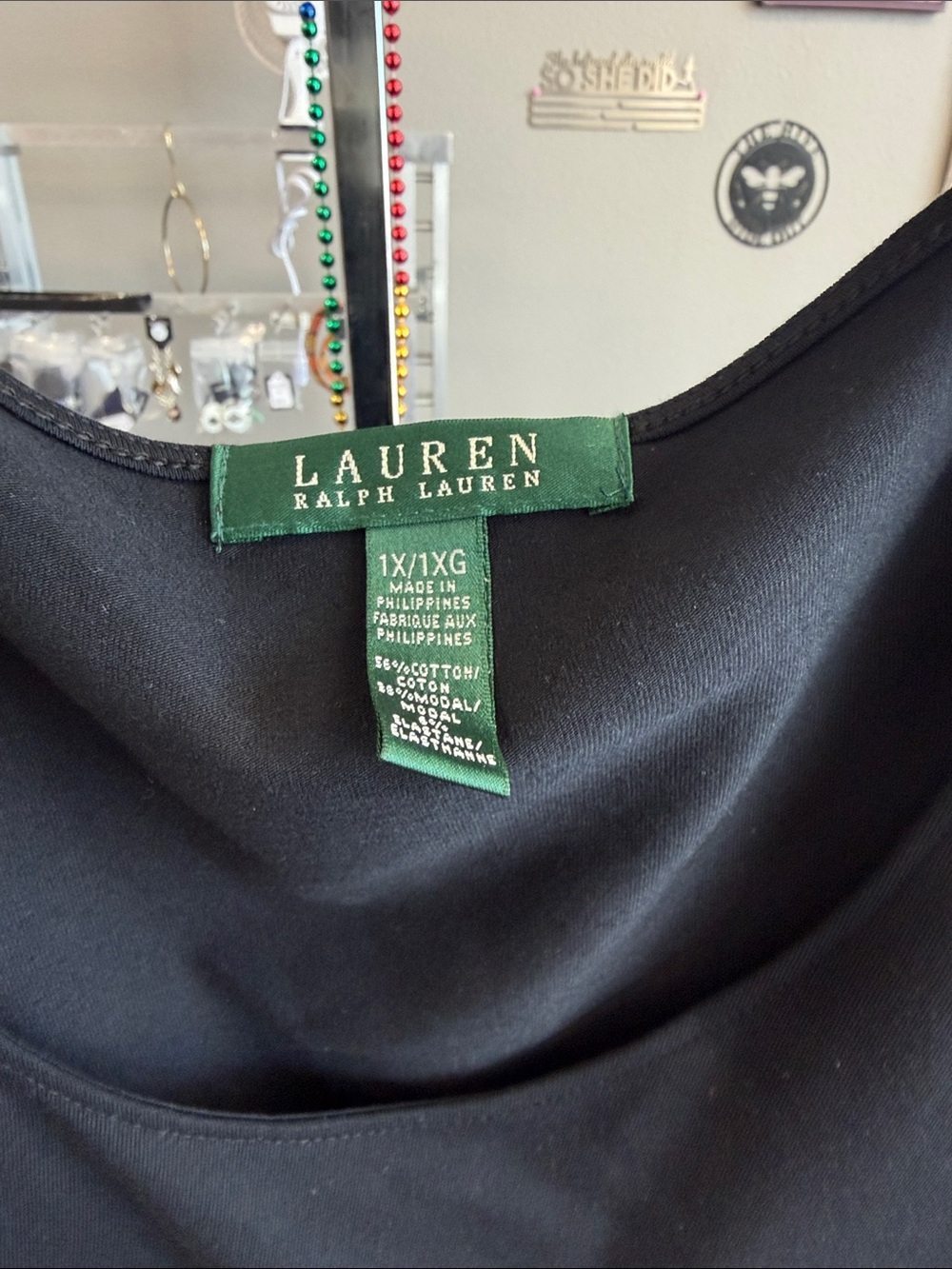 Lauren Ralph Lauren Black Midi Dress with White Hem Stripes - Picture 2 of 6